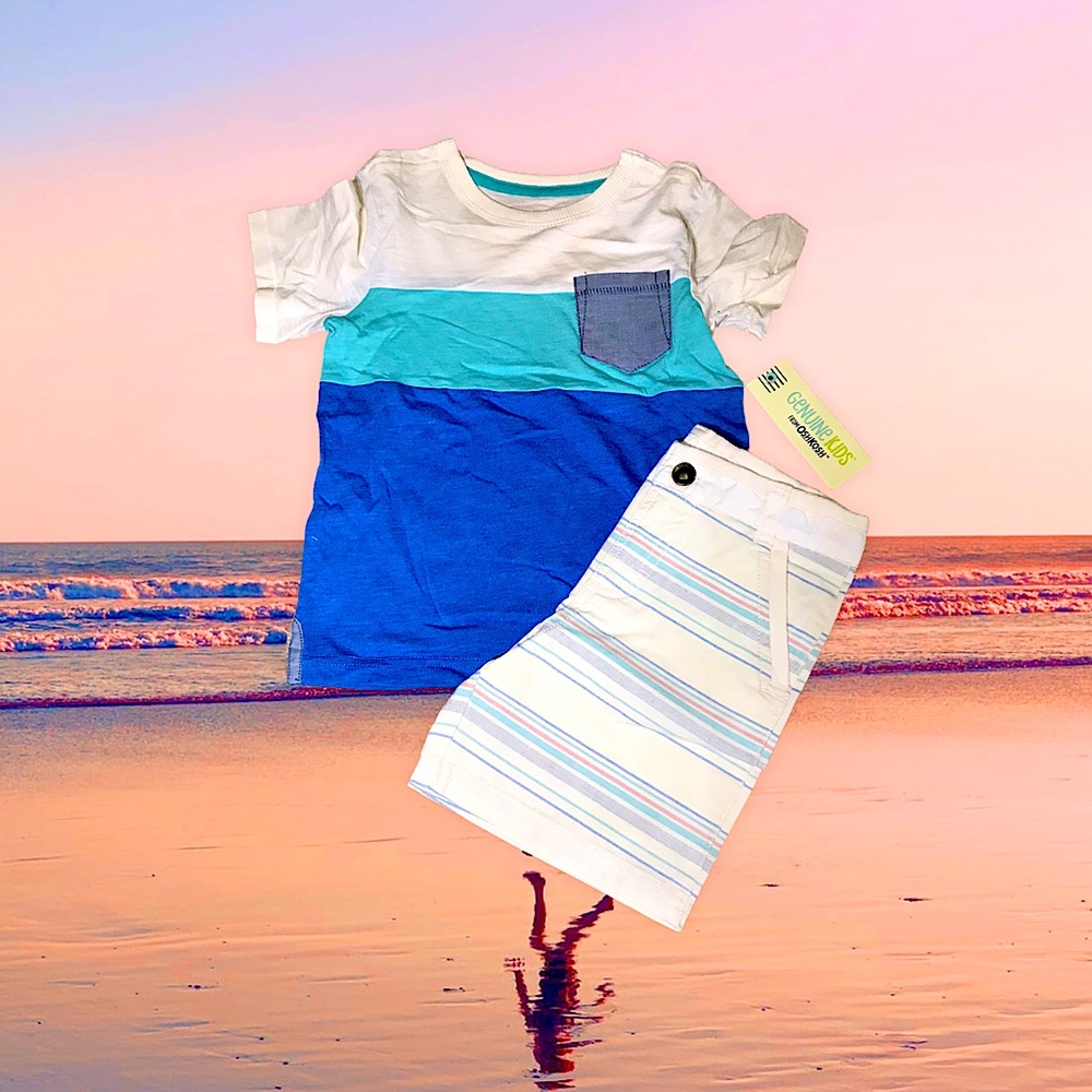 Retro Striped Pocket T shirt & Striped Shorts by OshKosh  NWT Deadstock